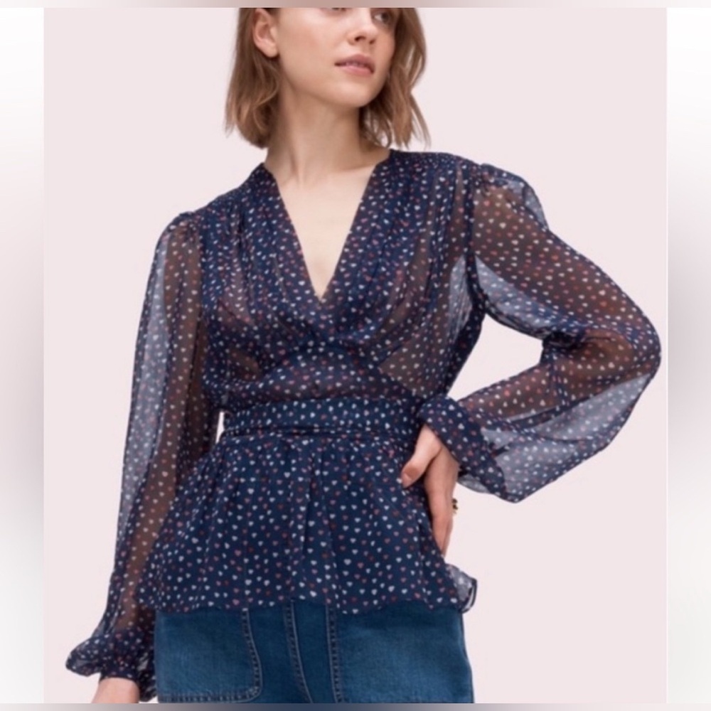 Kate Spade Lips Tie-waist Silk Blouse